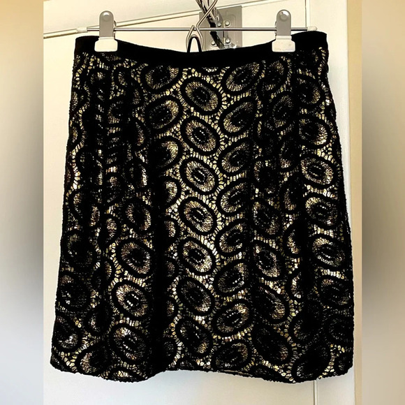 NWT 3.1 Phillip Lim Black Lace Overlay Gold Sequin Lining Skirt w/ Pockets Sz 6 - Picture 1 of 9